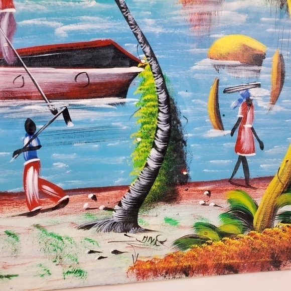 BEACH Oil Painting on Canvas from Haiti Island Vibes Carribean Size 24" X 20" - Picture 6 of 12